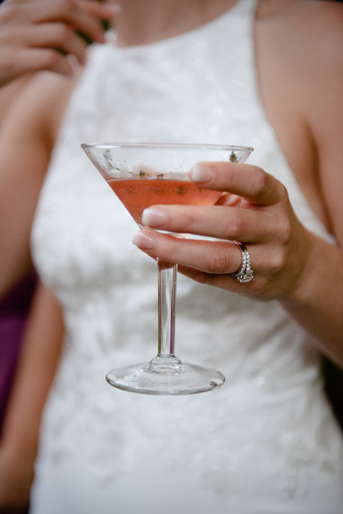 Bride with cocktail.