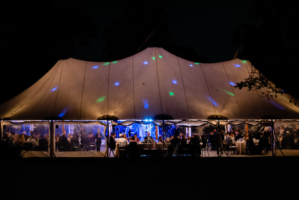 Tent aglow with lighting.